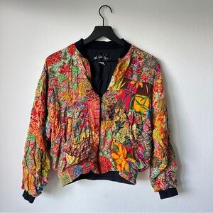 Vintage De Gruchy Handmade Patchwork YKK Zip Jacket Colorful Florals Hippie Boho